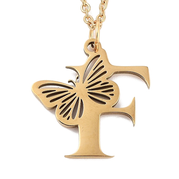 

PandaHall Vacuum Plating 201 Stainless Steel Necklaces, Letter F, 12.09 inch(30.7cm) pendant: about 19.5x19mm. 201 Stainless Steel Letter F