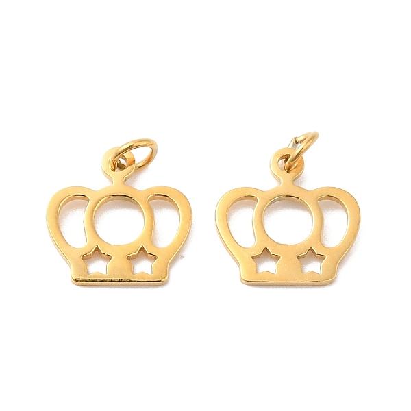 

PandaHall Ion Plating(IP) 304 Stainless Steel Charms, with Jump Ring, Crown Charm, Real 14K Gold Plated, 8.5x8.5x0.5mm, Hole: 2mm 304...