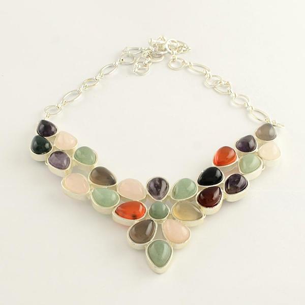 

PandaHall Gemstone Bib Statement Necklaces with Alloy Cabochon Settings and Silver Color Plated Brass Chains , Mixed Stone, 19.8 inch. Mixed...