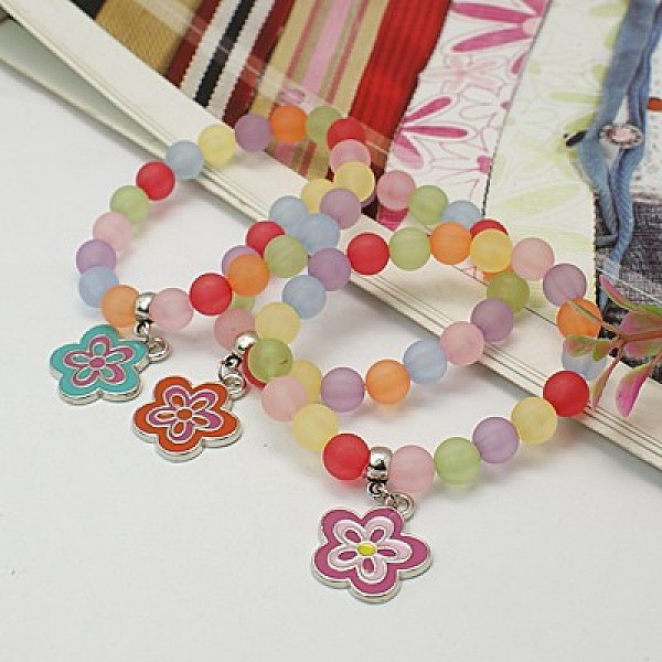 

PandaHall Charm Bracelets, Fashion Frosted Transparent Acrylic Bracelets for Kids, with Enameled Alloy Charms and Elastic Thread, Mixed..., Multicolor