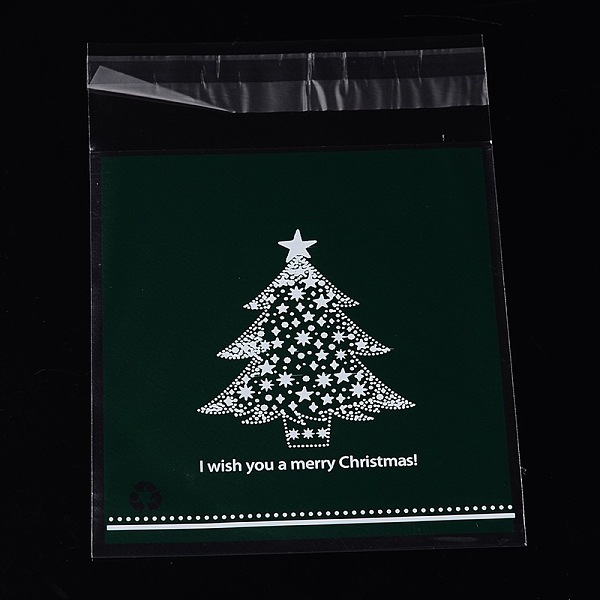 

PandaHall Rectangle OPP Cellophane Bags, with Christmas Tree Pattern, Dark Green, 14x9.9cm, Unilateral Thickness: 0.035mm, Inner Measure...