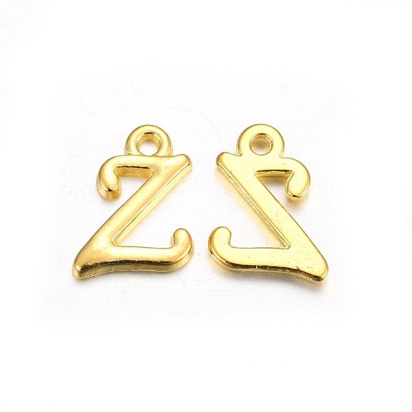 

PandaHall Golden Plated Alloy Letter Pendants, Rack Plating, Cadmium Free & Lead Free, Letter.Z, 13x10x2mm, Hole: 1.5mm Alloy Letter Z
