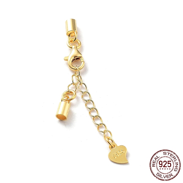 

PandaHall 925 Sterling Silver Curb Chain Extender, End Chains with Lobster Claw Clasps and Cord Ends, Heart Chain Tabs, with S925 Stamp...