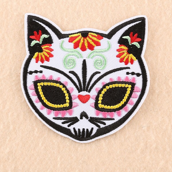 PandaHall Computerized Embroidery Cloth Iron on/Sew on Patches, Costume Accessories, Appliques, Cat, Colorful, 73x82mm Cloth Cat Shape