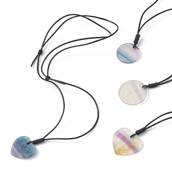 

PandaHall Natural Fluorite Pendant Necklace with Cowhide Leather Cords, Mixed Shape, 14.17~28.74 inch(36~73cm) Fluorite Mixed Shapes Black