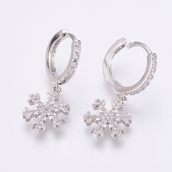 

PandaHall Brass Micro Pave Cubic Zirconia Dangle Hoop Earrings, Snowflake, Clear, Platinum, 28mm, Pin: 1mm Cubic Zirconia Clear