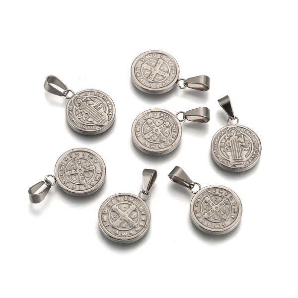 

PandaHall Fashionable 304 Stainless Steel Pendants, Flat Round with San Benito, Stainless Steel Color, 19x16x2.5mm, Hole: 3x7mm 304...
