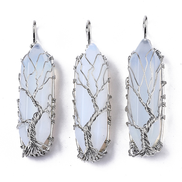

PandaHall Opalite Big Wire Wrapped Pendants, with Brass Wires, prismatic with Tree of Life, Platinum, 48~62x14~17x13~18mm, Hole: 4x5~6mm...