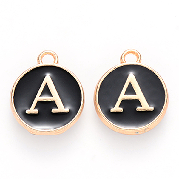 

PandaHall Golden Plated Alloy Charms, Cadmium Free & Lead Free, with Enamel, Enamelled Sequins, Flat Round with Letter, Black, Letter.A...