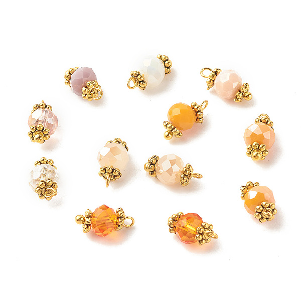 

PandaHall Glass Pendant, with Golden Brass Findings, Faceted Rondelle Charms, Mixed Color, 12x5.5mm, Hole: 1.4mm Brass+Glass Rondelle..., Multicolor