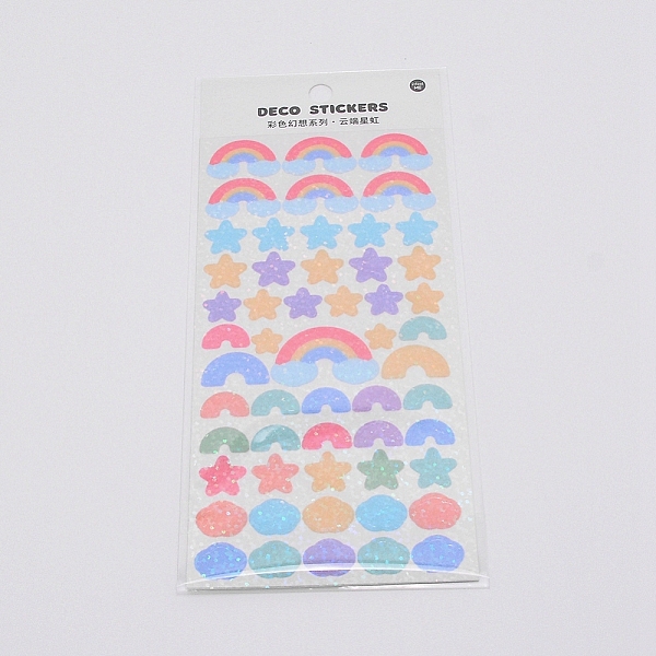 

PandaHall Waterproof Laser Plastic Self Adhesive Stickers, Rainbow, Star & Cloud, Colorful, 0.7~1.9x0.7~3cm, 54pcs/sheet Plastic Rectangle..., Multicolor