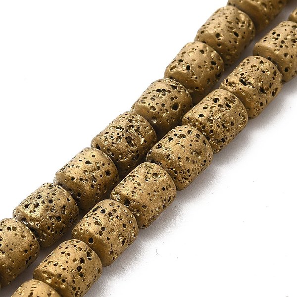 

PandaHall Electroplated Natural Lava Rock Beads Strands, Column, Golden Plated, 8x6.5mm, Hole: 1mm, about 50~51pcs/strand, 15.35~15.55 inch...