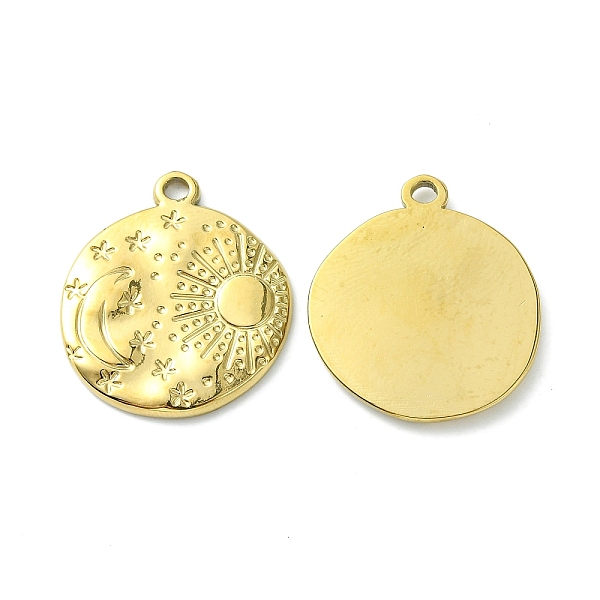 

PandaHall 304 Stainless Steel Pendants, Flat Round with Sun & Moon, Real 14K Gold Plated, 23.5x21x2mm, Hole: 2mm 304 Stainless Steel Flat...