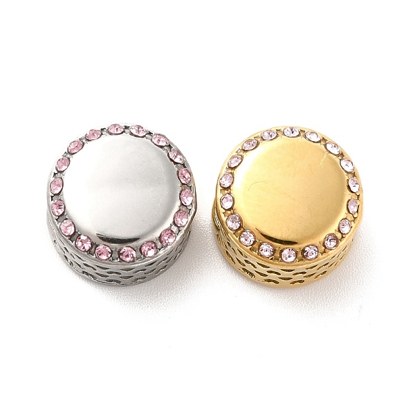 

PandaHall 304 Stainless Steel European Beads, with Rhinestone, Large Hole Beads, Golden & Stainless Steel Color, Flat Round, Light Rose..., Pink