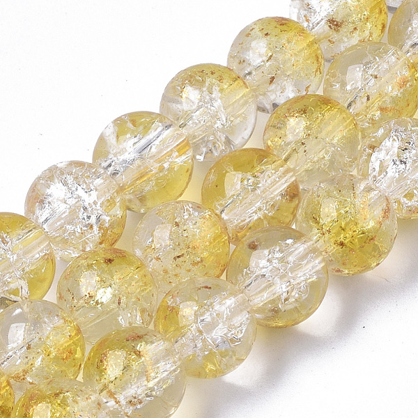 

PandaHall Transparent Spray Painted Crackle Glass Bead Strands, with Golden Foil, Round, Gold, 8~9mm, Hole: 1.2~1.5mm, about 46~56pcs/Strand...