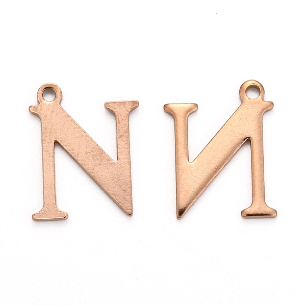 

PandaHall Ion Plating(IP) 304 Stainless Steel Alphabet Charms, Rose Gold, Letter.N, 12x9.5x1mm, Hole: 1mm 304 Stainless Steel Letter N