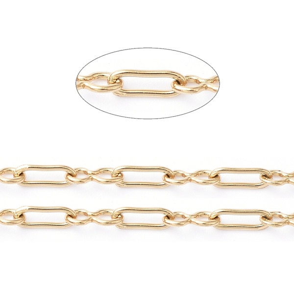 

PandaHall Ion Plating(IP) 304 Stainless Steel Link Chains, Paperclip Chains, Soldered, with Spool, Golden, Square Link: 1.8x5x0.5mm, 8...