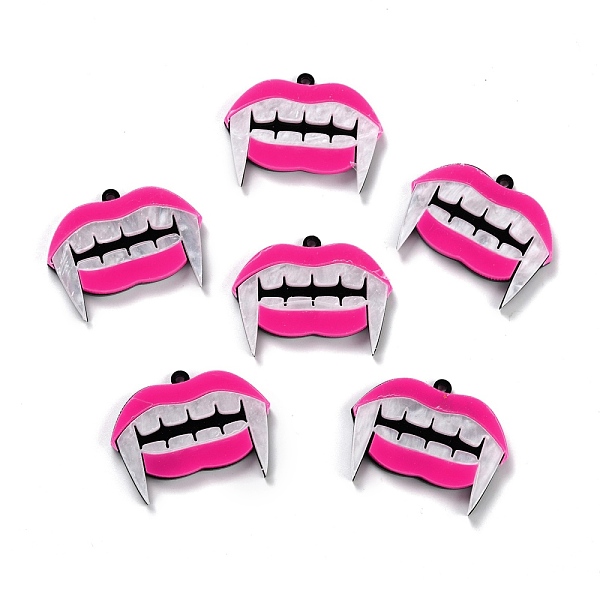 

PandaHall Western Style Fluorescent Acrylic Pendants, Fangs Shape, Camellia, 30x37x4mm, Hole: 2mm Acrylic Other Animal Pink