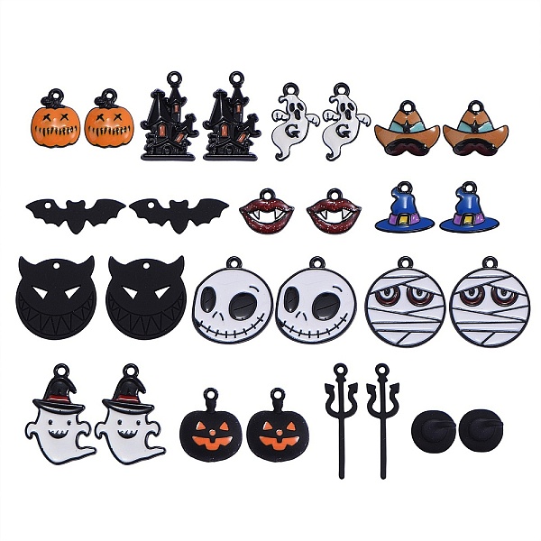 

PandaHall 26Pcs 13 Styles Gunmetal Plated Alloy Enamel Pendants, Baking Painted, for Halloween, Mixed Shapes, Black, 2pcs/style Alloy+Enamel...