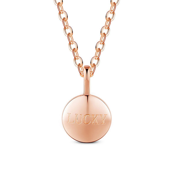 

PandaHall SHEGRACE 925 Sterling Silver Pendant Necklace, Flat Round with Word Lucky, Rose Gold, 15.75 inch(40cm) Sterling Silver