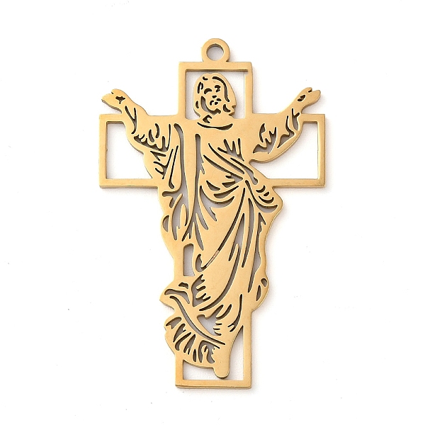 

PandaHall 304 Stainless Steel Pendants, Jesus with Cross, Golden, 55x35x1.5mm, Hole: 2mm 303 Stainless Steel Jesus