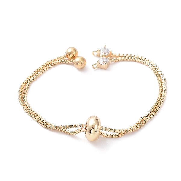 

PandaHall Rack Plating Brass Box Chain Link Bracelet Making, Slider Bracelets, with Cubic Zirconia, Long-Lasting Plated, Real 18K Gold..., Clear
