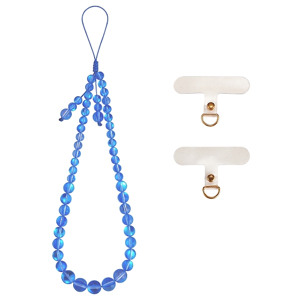 

PandaHall Round Synthetic Moonstone Beaded Mobile Straps, Nylon Cord with TPU Mobile Phone Lanyard Patch Mobile Accessories Decor, Blue...