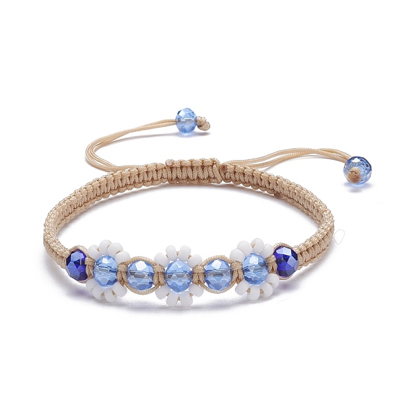 

PandaHall Flower Shape Braided Bead Bracelet, Bling Glass Beads Adjustable Bracelet for Women, Lilac, Inner Diameter: 2-3/8~3-3/4 inch..., Purple