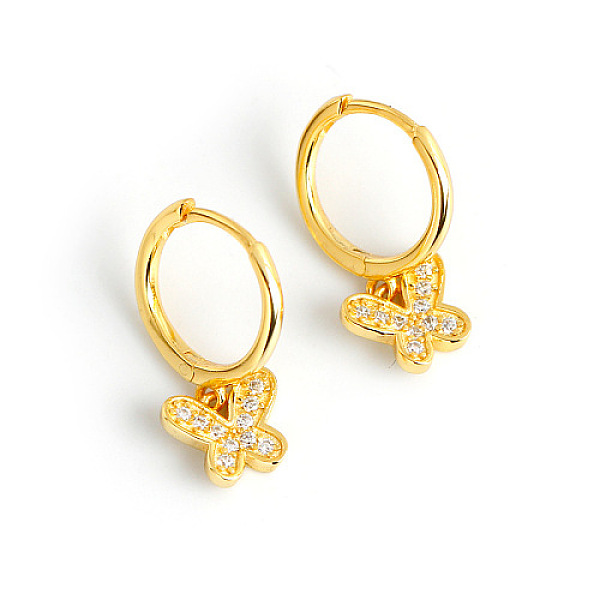 

PandaHall Rhodium Plated 925 Sterling Silver Hoop Earrings, with Cubic Zirconia, Golden, 18x7x9mm Sterling Silver Butterfly