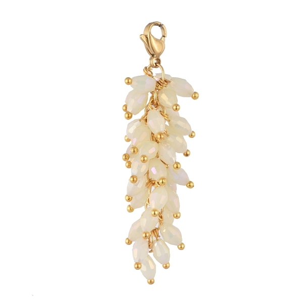 

PandaHall Electroplate Glass Cluster Beads Pendants, with 304 Stainless Steel Lobster Claw Clasps, Golden, Light Goldenrod Yellow, 60mm...