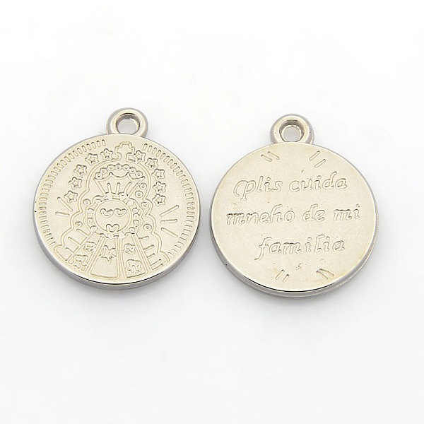 

PandaHall CCB Plastic Pendants, Flat Round with Words and Pattern, Platinum, 21x18x2mm, Hole: 2mm Plastic Flat Round