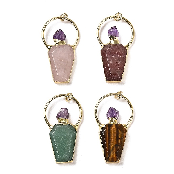 

PandaHall Natural Mixed Stone Big Pendants with Natural Amethyst, Faceted Bottle Charms with Rack Plating Golden Tone Brass Loops, Cadmium...