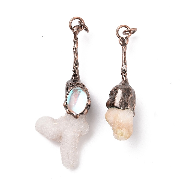 

PandaHall Natural Druzy Crystal Big Pendants, with Red Copper Tone Brass Findings, Jump Rings and AB Color Glass Oval, Cadmium Free & Lead...