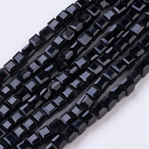 

PandaHall Glass Bead Strands, Faceted, Cube, Black, 4x4x4mm, Hole: 1mm, about 100pcs/strand, 17 inch Glass Cube Black