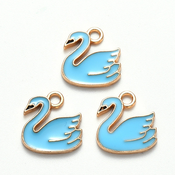 

PandaHall Alloy Enamel Charms, Swan, Light Gold, Light Sky Blue, 14x14x2mm, Hole: 1.8mm Alloy+Enamel Other Animal Blue