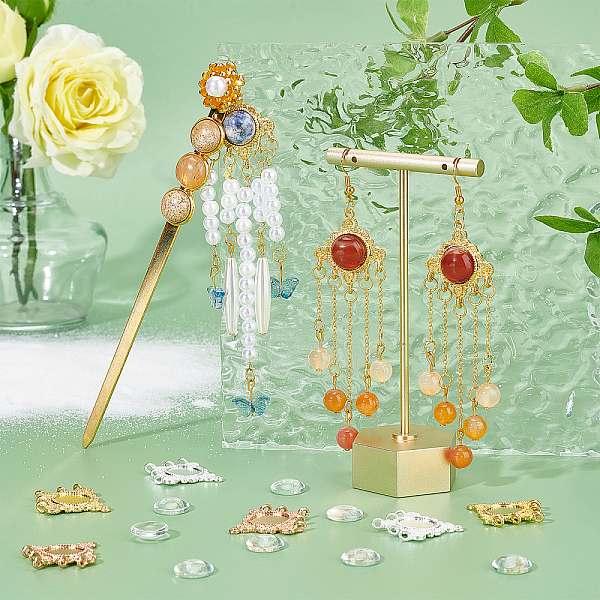 

PandaHall 60pcs Bezel Pendant Blanks, 30pcs Cabochon Connector Charms Trays Base with 30pcs 12mm Glass Cabochons Dome Tiles for Bouquet...