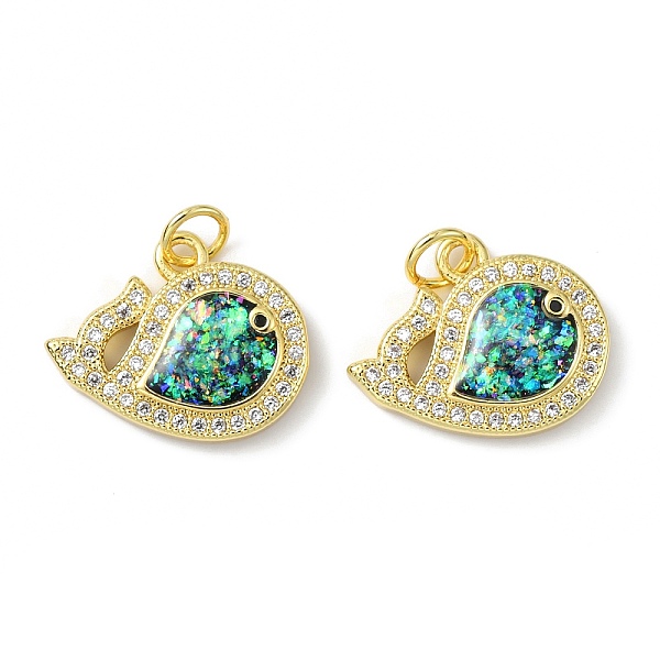 

PandaHall Brass Micro Pave Cubic Zirconia Pendants, with Synthetic Opal and Jump Ring, Whale, Real 18K Gold Plated, 14.5x18x4mm, Hole: 3.5mm..., Clear