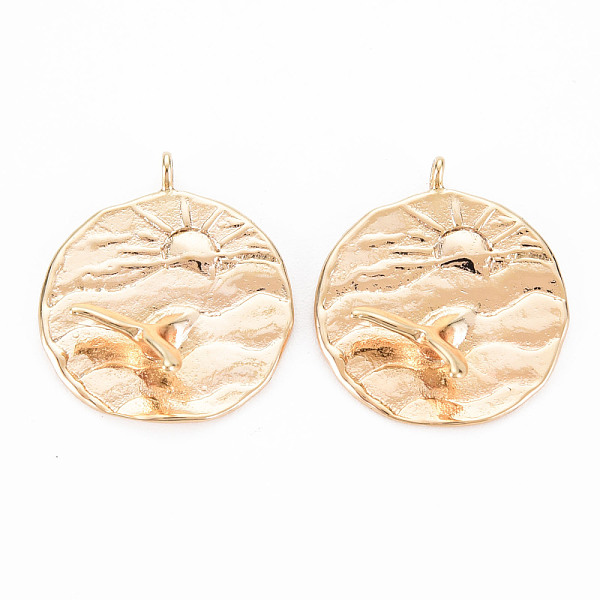 

PandaHall Brass Pendants, Nickel Free, Flat Round with Sun & 3D Fish, Real 18K Gold Plated, 21x18x6.5mm, Hole: 1.6mm Brass Flat Round