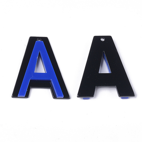 

PandaHall Cellulose Acetate(Resin) Pendants, Letter, Letter A, Blue, 37x32x4mm, Hole: 2mm Cellulose Acetate Letter A Blue