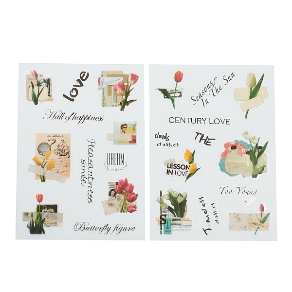 

PandaHall Waterproof Plastic Decorations Stickers, for DIY Handmade Scrapbook Photo Albums, Flower Pattern, 15x10.5x0.02cm, 2sheet/set PET...
