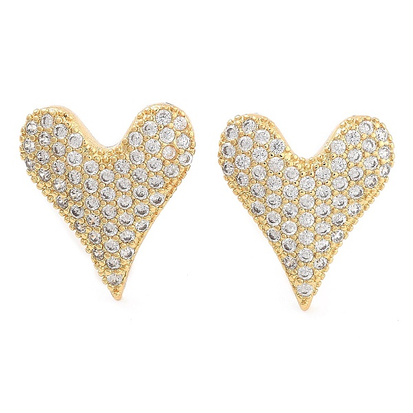 

PandaHall Brass Micro Pave Clear Cubic Zirconia Stud Earrings, Heart, Golden, 16mm Cubic Zirconia Heart Clear