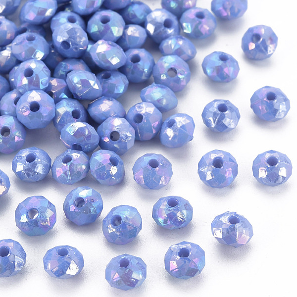 

PandaHall Opaque Acrylic Beads, AB Color Plated, Faceted Rondelle, Cornflower Blue, 6mm, Hole: 1.5mm, about 6200pcs/500g. Acrylic Rondelle
