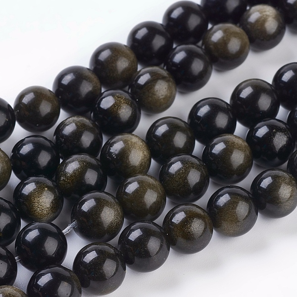 

PandaHall Natural Golden Sheen Obsidian Beads Strands, Round, 10mm, Hole: 1mm, 19pcs/strand, 8 inch Golden Sheen Obsidian Round