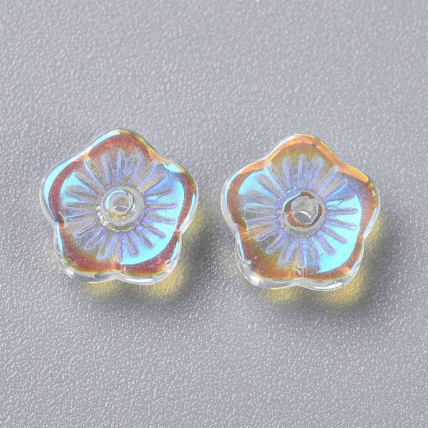 

PandaHall Transparent Glass Beads, Flowers, Clear AB, 8x3mm, Hole: 1mm Glass Flower White