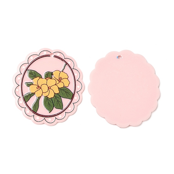 

PandaHall Acrylic Pendants, Oval with Flower, Pink, 42.5x39x2mm, Hole: 2mm Acrylic Oval Pink