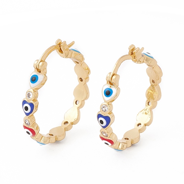 

PandaHall Colorful Heart with Evil Eye Enamel Hoop Earrings with Clear Cubic Zirconia, Brass Jewelry for Women, Lead Free & Cadmium Free...