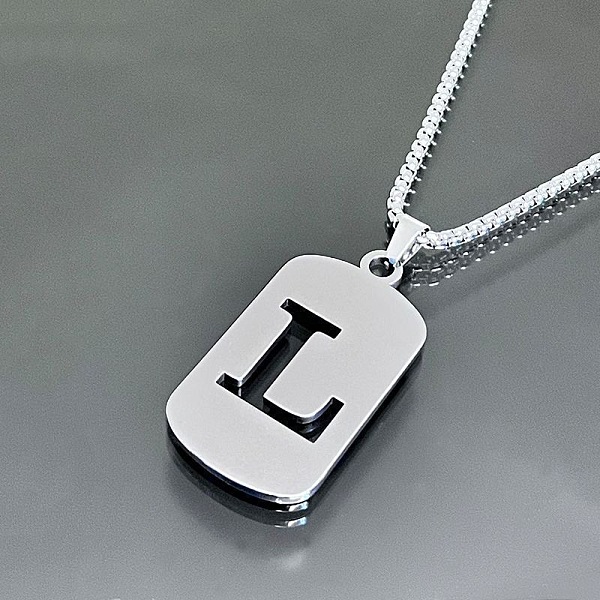 

PandaHall Titanium Steel Box Chain Necklaces, Rectangle with Letter L Pendant Necklaces Stainless Steel Letter L