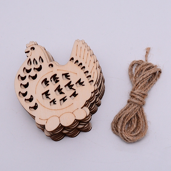 

PandaHall Cootonwood Pendants, with Hemp Ropes, Hen, for Easter, BurlyWood, 81x66x2.5mm, Hole: 3mm, Hemp Ropes: 2000x1mm Wood Orange