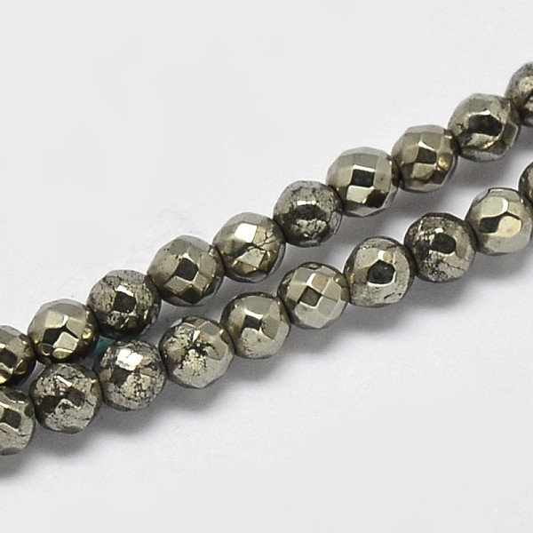 

PandaHall Natural Pyrite Round Beads Strands, Faceted, Grade A, 2mm, Hole: 0.45mm, about 200pcs/strand, 16 inch Pyrite Round