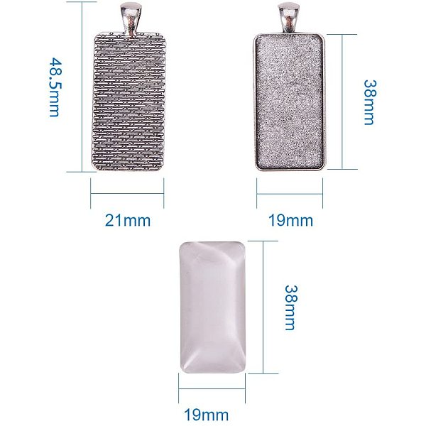 

PandaHall Pendant Making Sets, with Alloy Pendant Cabochon Settings and Glass Cabochons, Rectangle, Antique Silver, 48.5x21x2mm, Hole: 6x4mm...